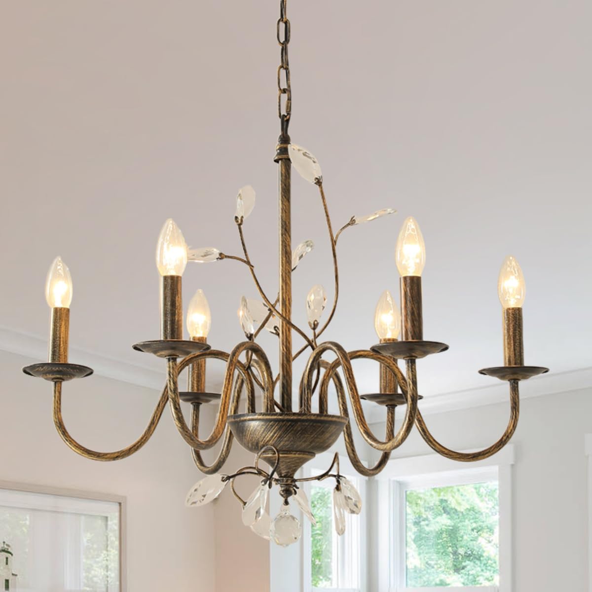 Vintage Farmhouse Black Chandelier — 4-Light — Brushed Bronze 26 IN 6-Light
