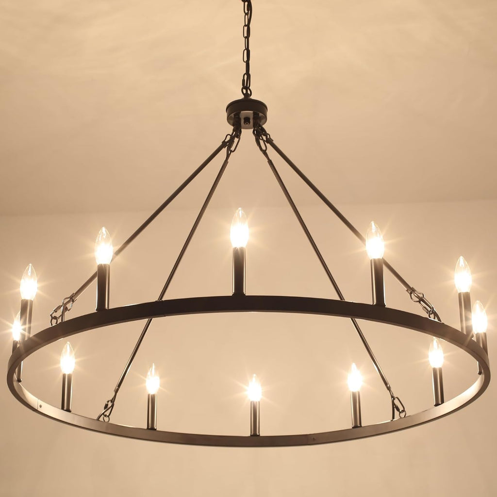Round Farmhouse Black Chandelier — 12-Light - View 7