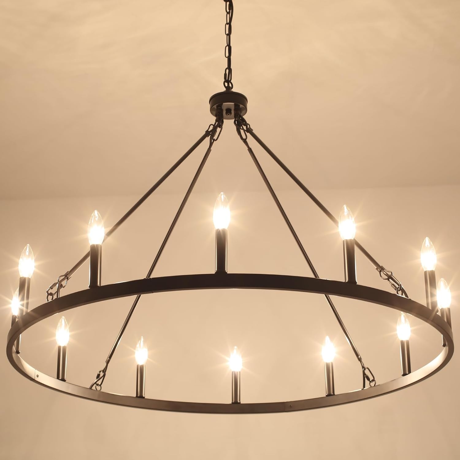 Round Farmhouse Black Chandelier — 12-Light - View 7