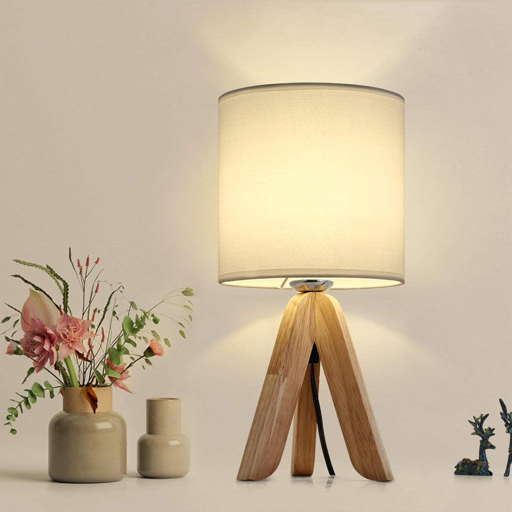 Linen Beige Nightstand Lamp — 4" — White