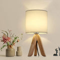 Linen Beige Nightstand Lamp — 4" — White