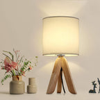 Linen Beige Nightstand Lamp — 4" — White