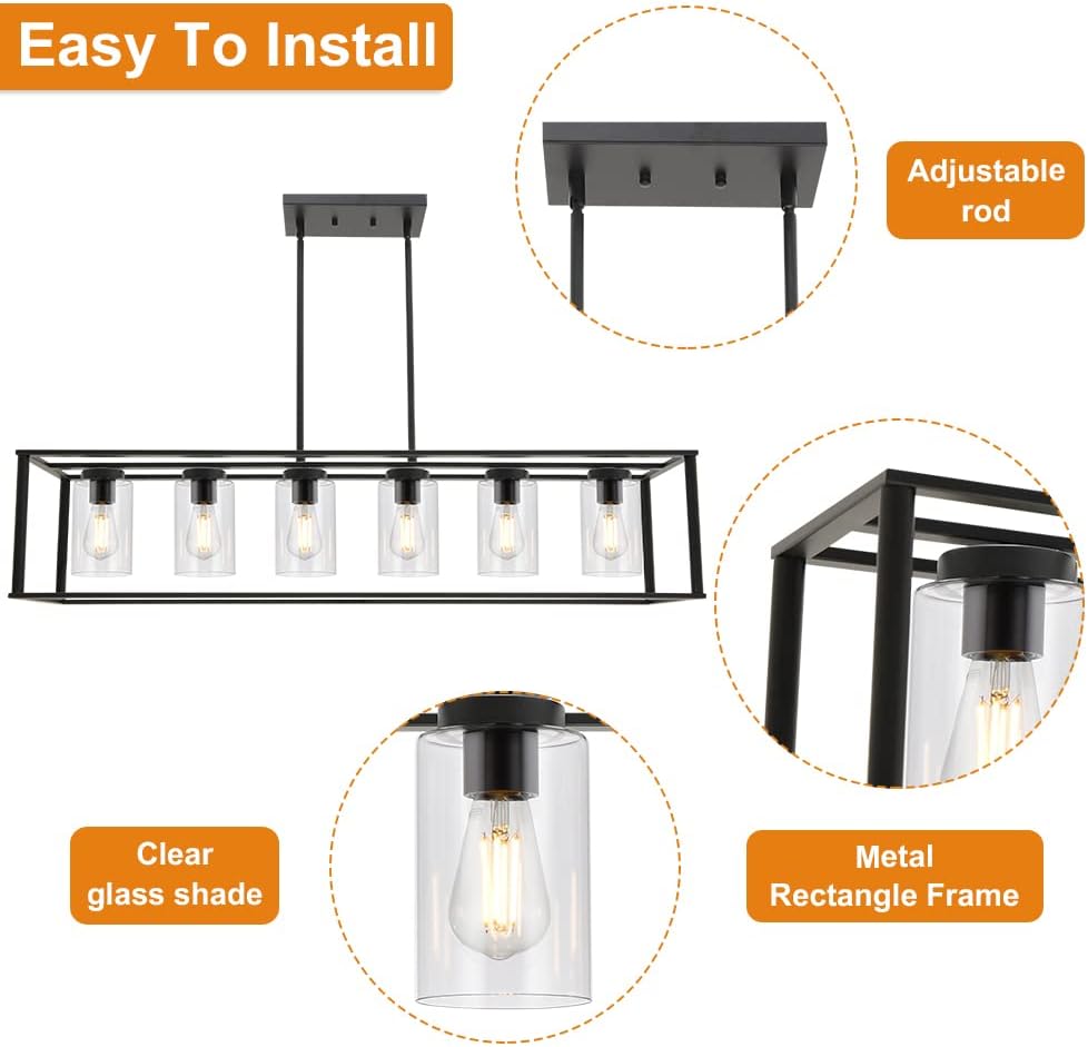 Farmhouse Black Chandelier — 6-Light - View 5