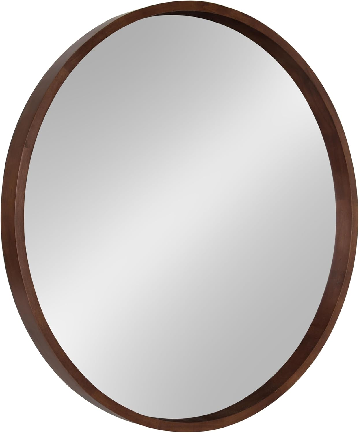 Round Farmhouse Beige Wall Mirror — 22" — Walnut Brown