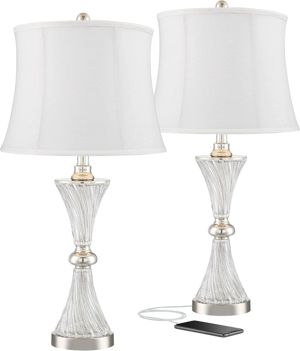 USB Charging Modern Black Table Lamp — 25.5" — White Softback Shade
