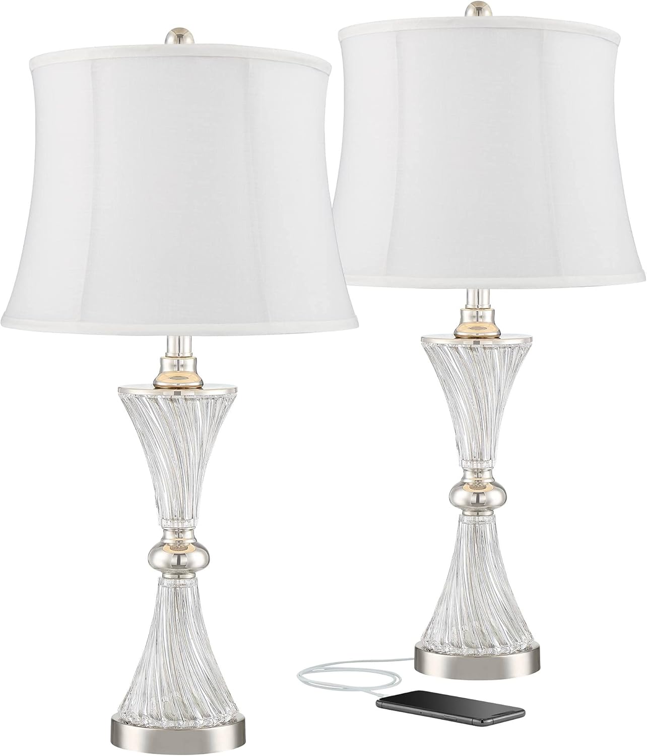 USB Charging Modern Black Table Lamp — 25.5" — White Softback Shade