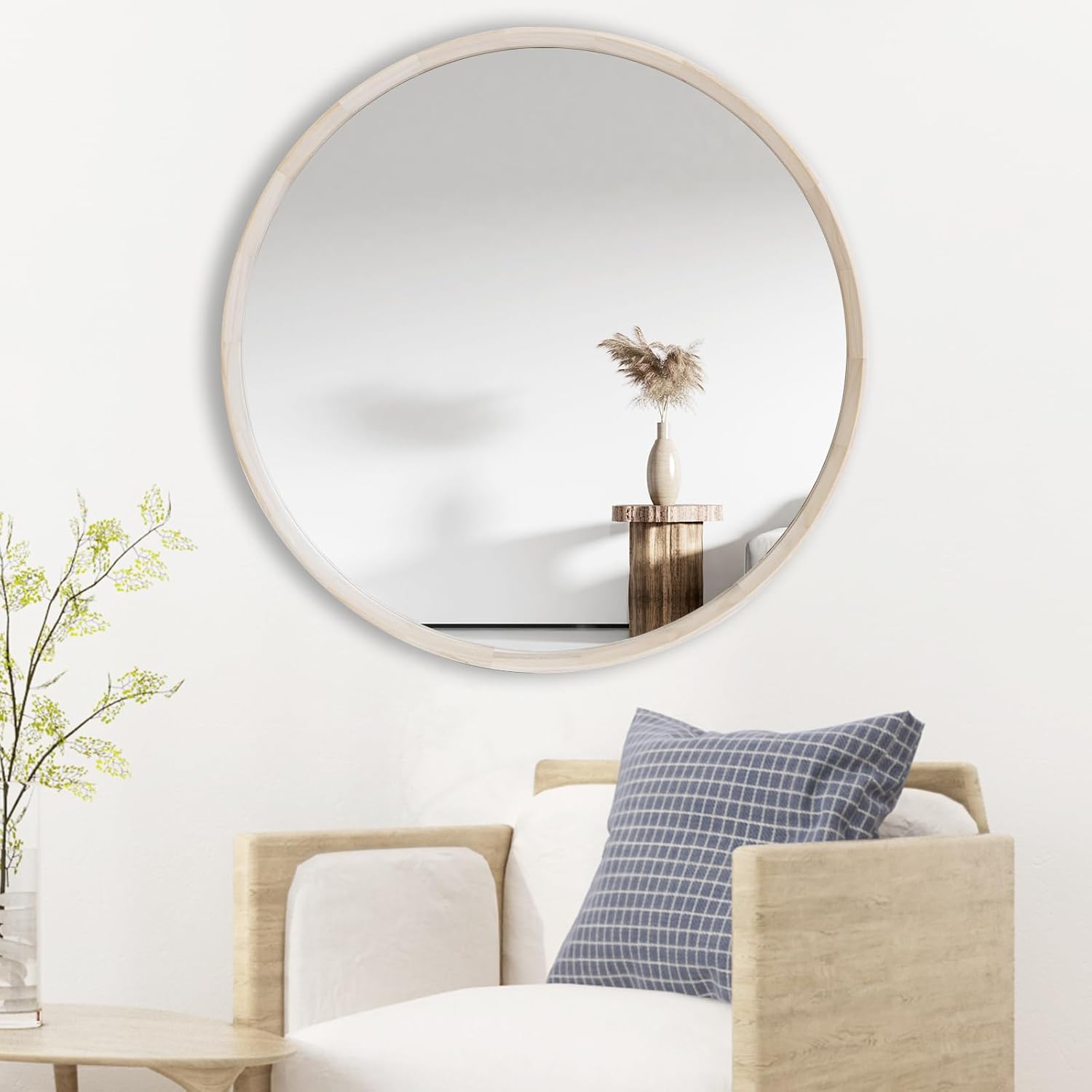 Beige Round Mirror — 24" — Natural