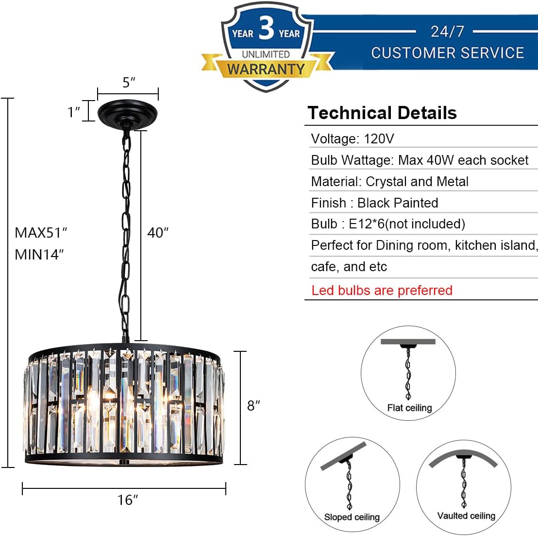 Luxe Glass Chandelier — 16" - View 3