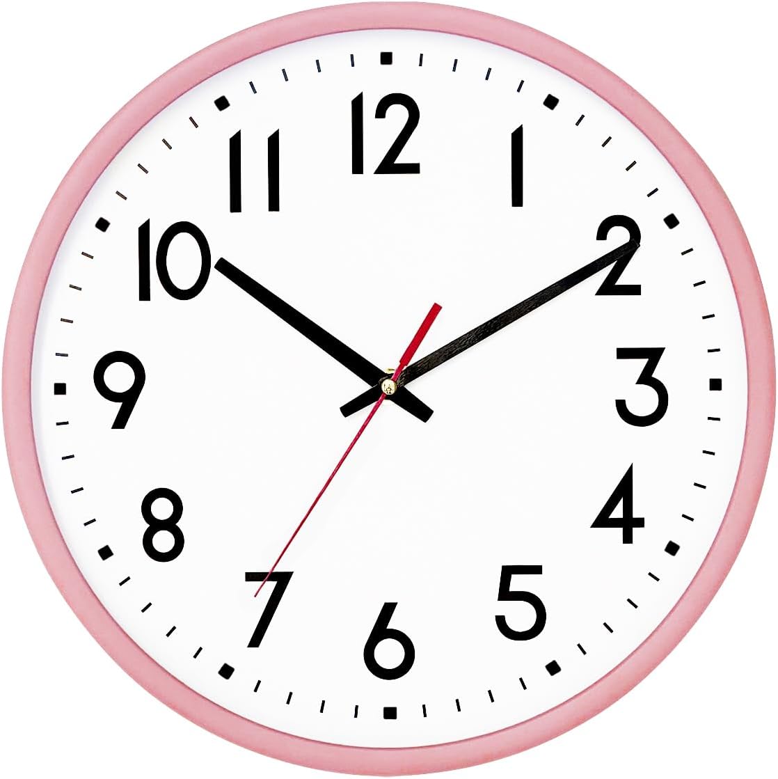 Battery Operated Modern Black Wall Clock — 8" — Pink