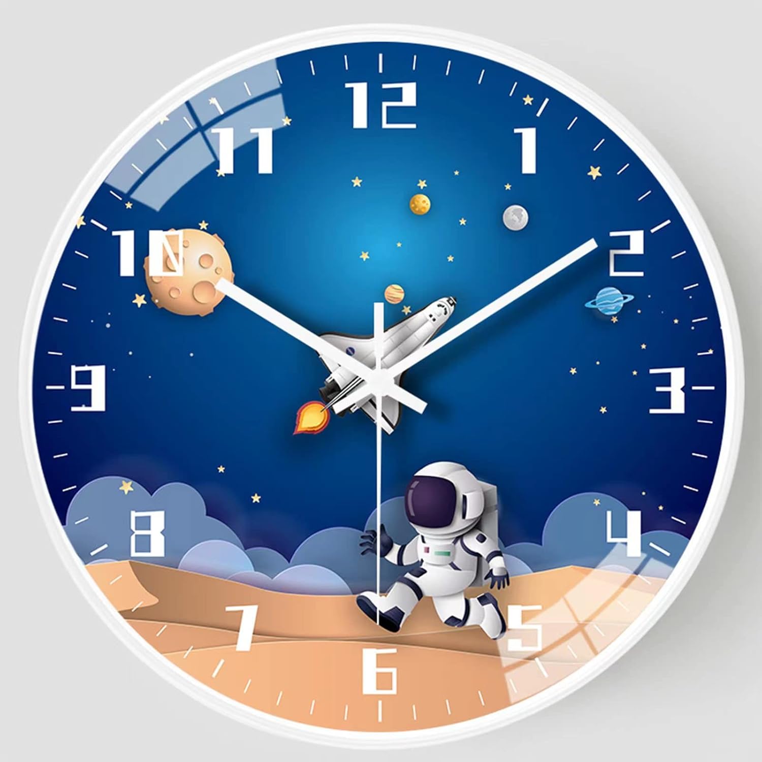 Battery Operated Blue Wall Clock — 12" — White