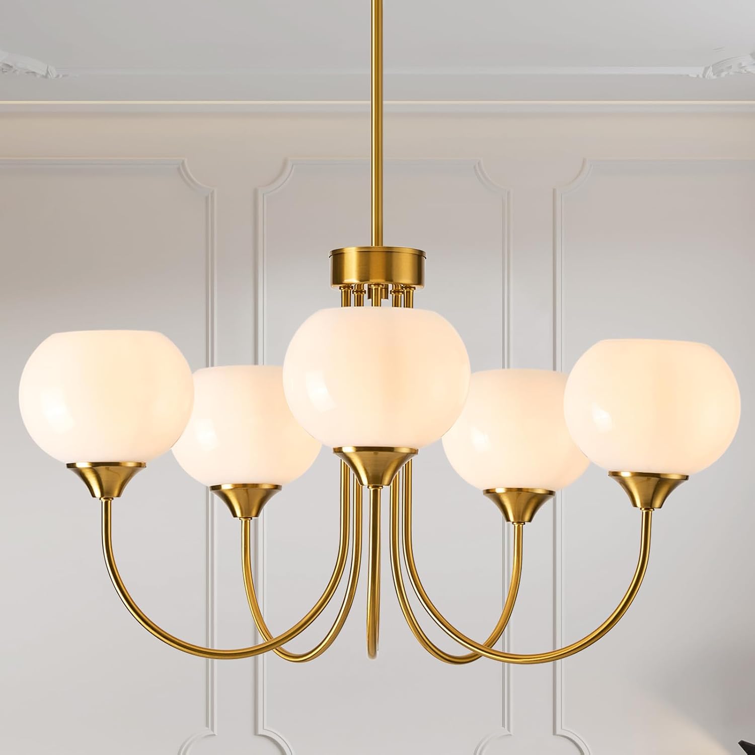 Vintage Luxe Orange Chandelier — 5-Light — Rod - White 5 Lights