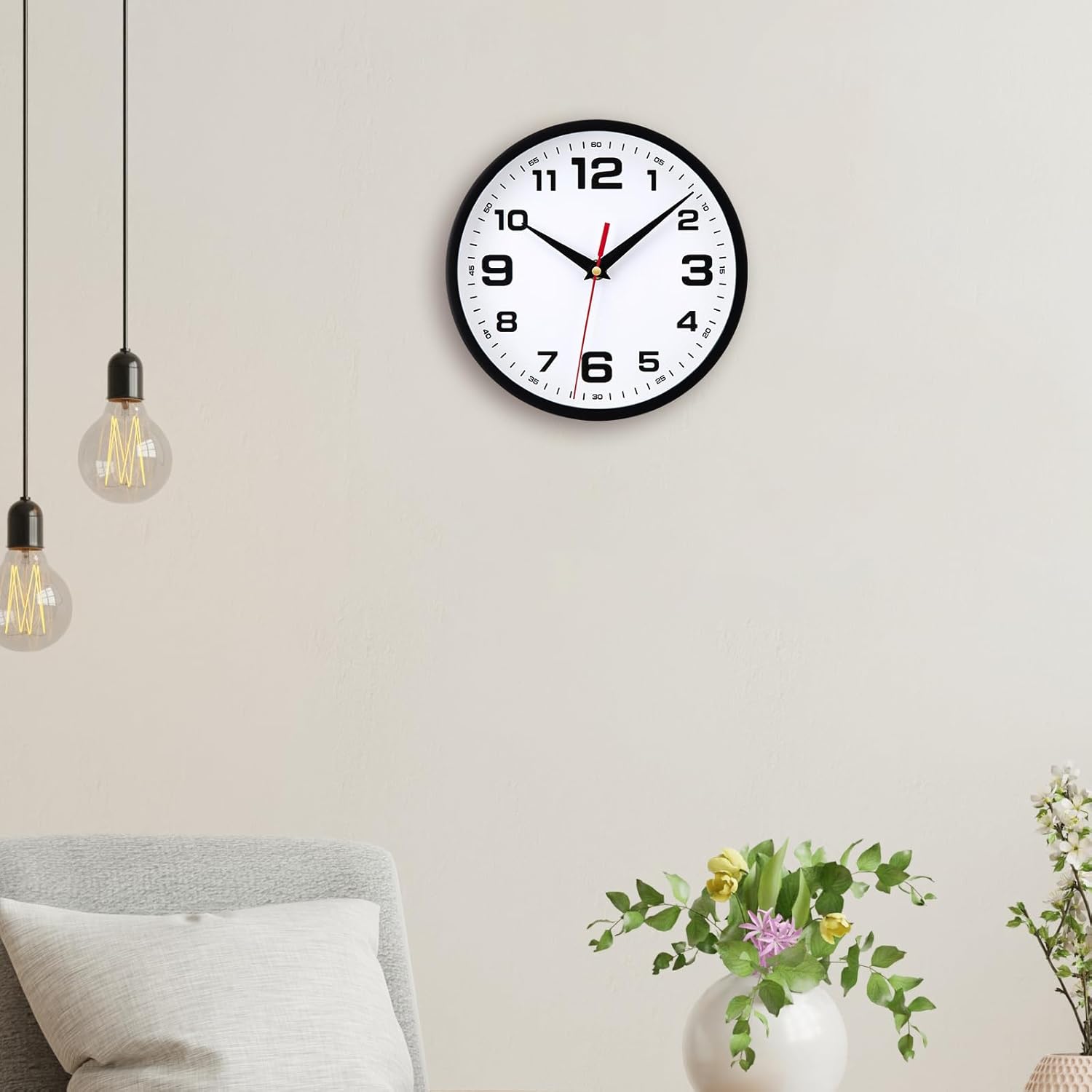 Battery Operated Modern Black Wall Clock — 10" - View 7
