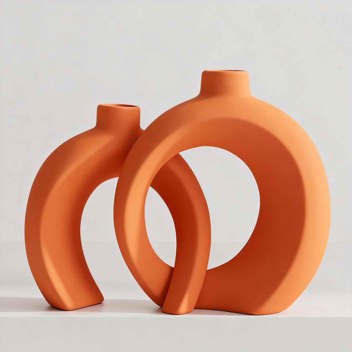 Farmhouse Beige Decorative Vase — Set of 2 — Matte Orange