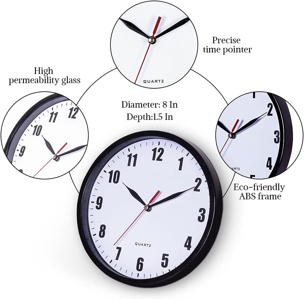 Black Wall Clock — 8" - View 6