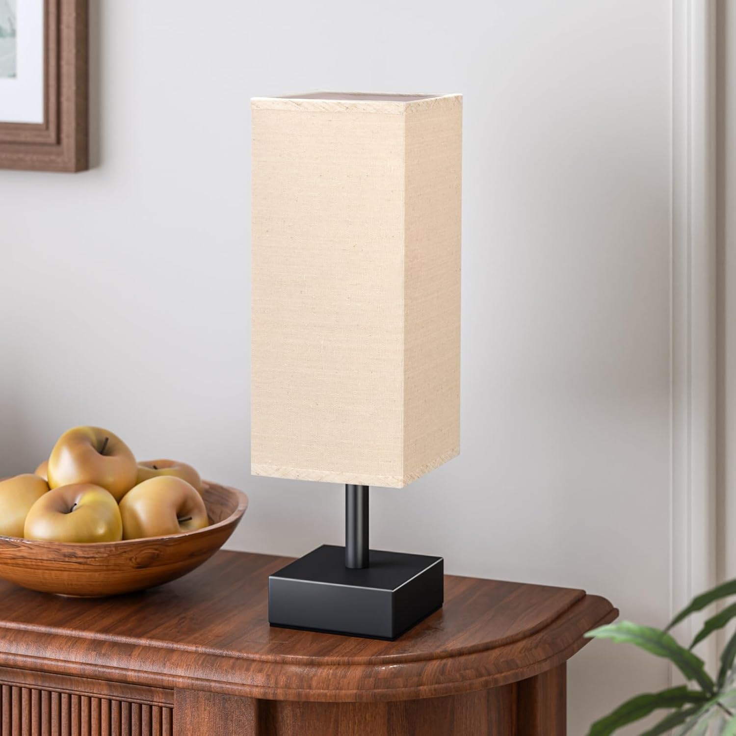Modern Beige Bedside Lamp — Linen & Black