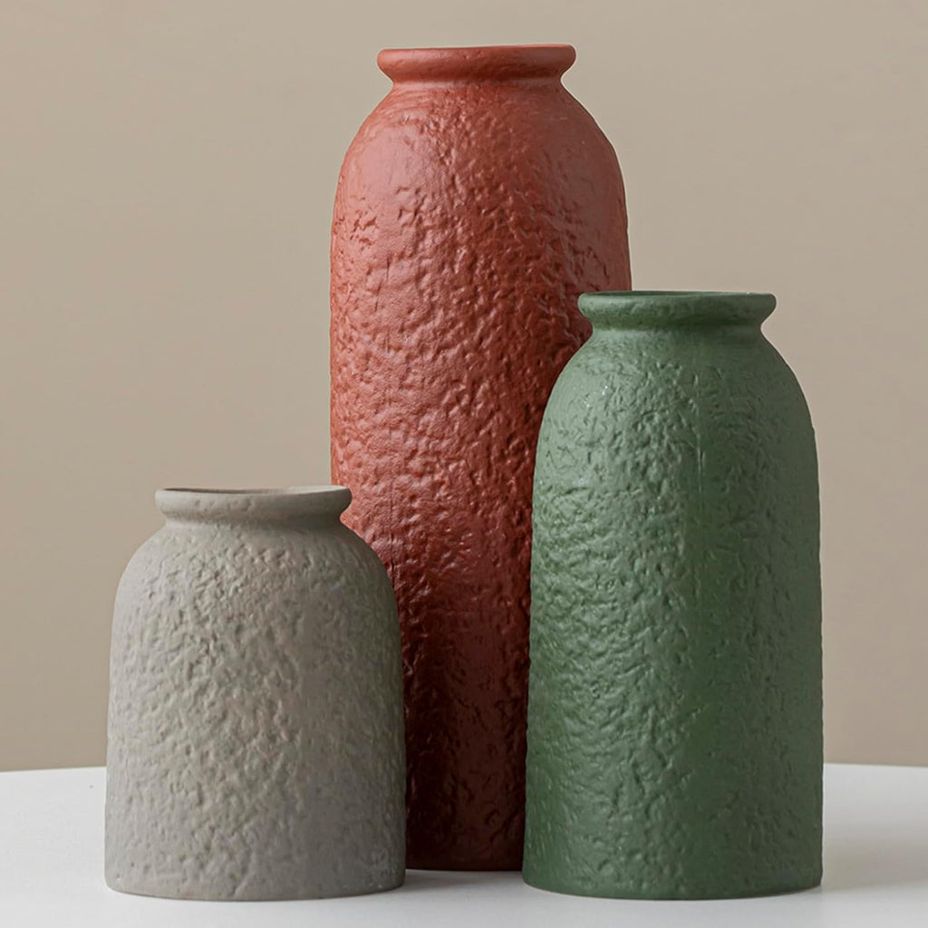 Boho Beige Vase Set — 4" — XL Red Texture Mix