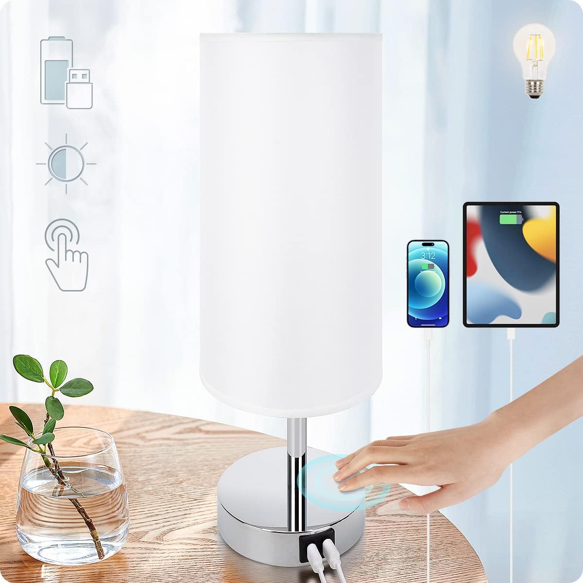 Dimmable Black Nightstand Lamp — White
