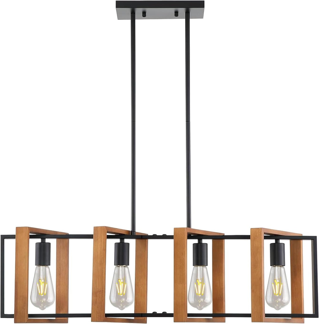 Farmhouse Beige Chandelier — 10-Light — Brown Square Wood