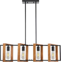 Farmhouse Beige Chandelier — 10-Light — Brown Square Wood