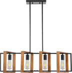 Farmhouse Beige Chandelier — 10-Light — Brown Square Wood