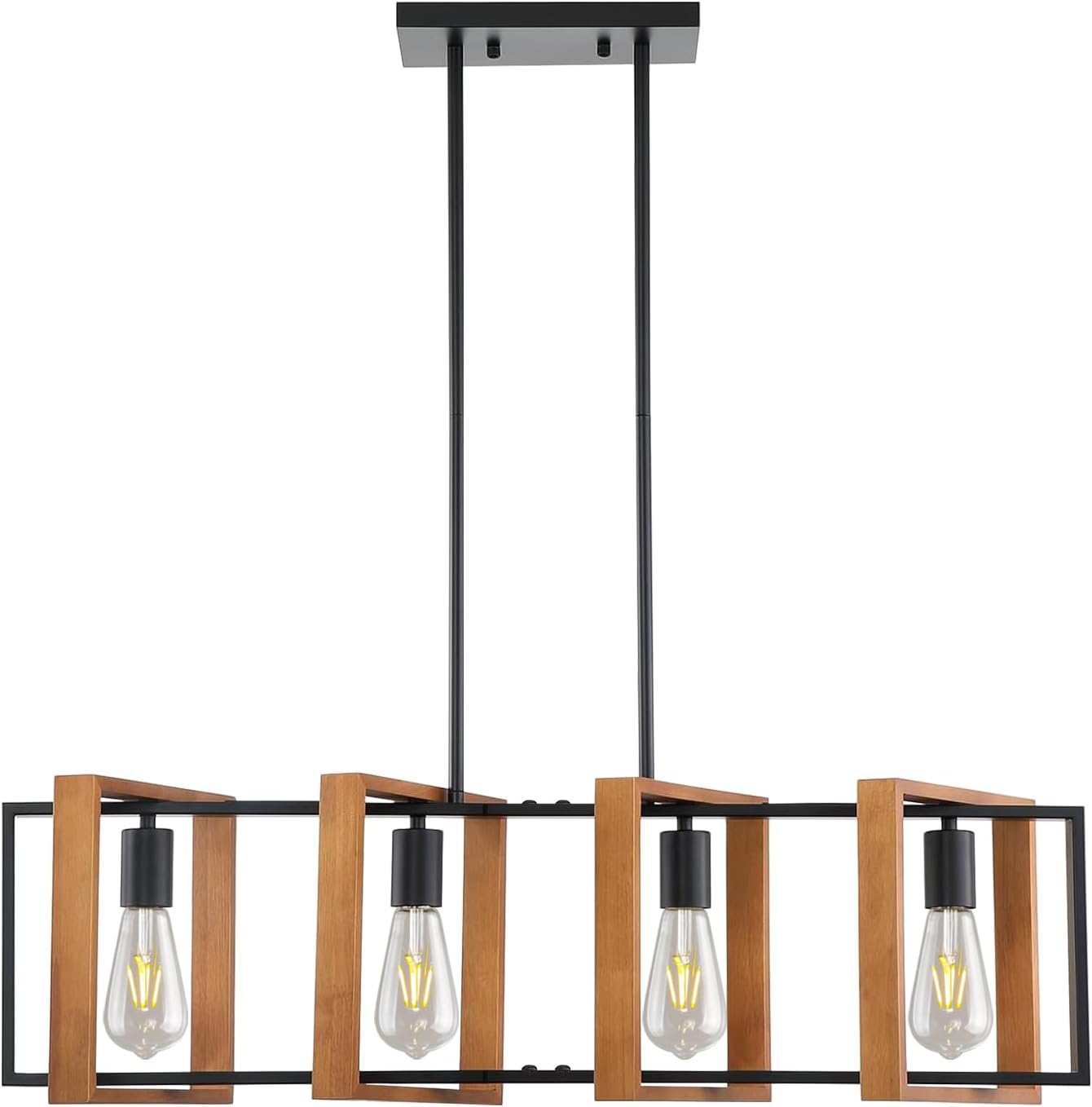 Farmhouse Beige Chandelier — 10-Light — Brown Square Wood