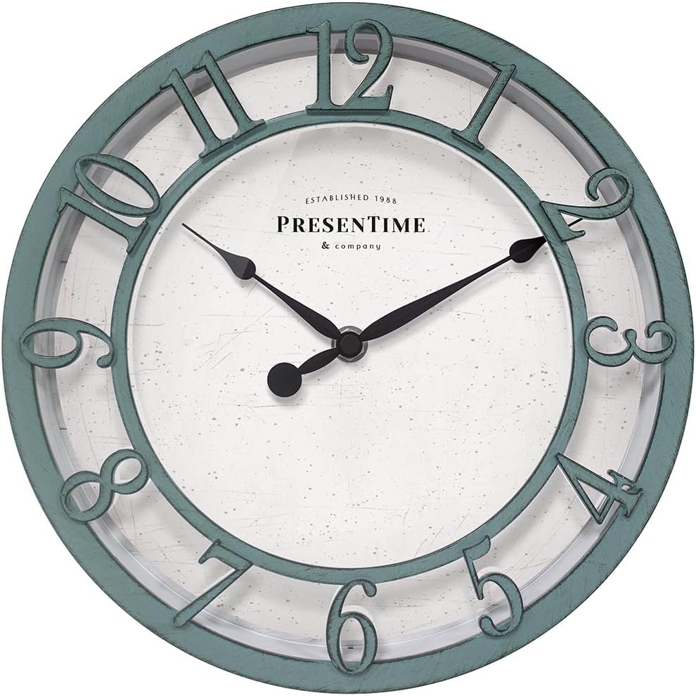 Vintage Farmhouse Gold Wall Clock — 10" — Aged Teal Finish