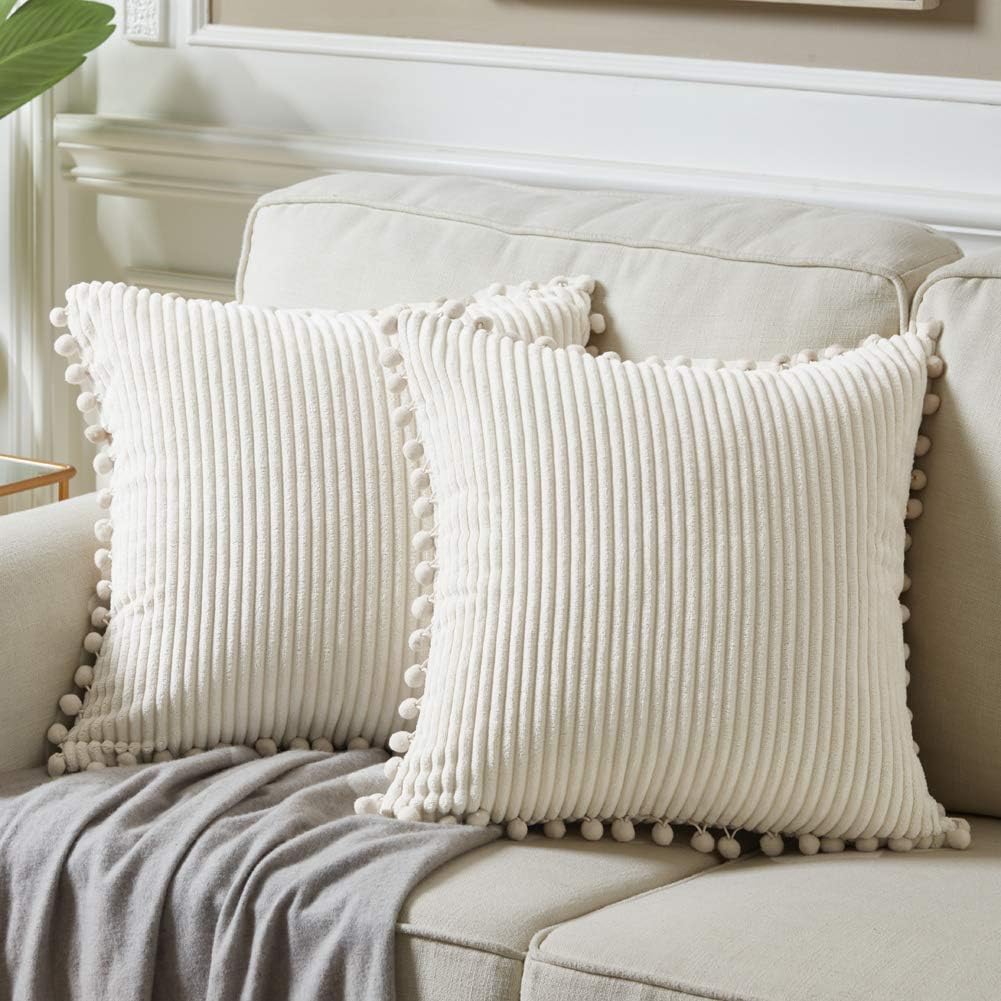 Boho Beige Throw Pillow Cover — 20" — 18" x 18" (Pack of 2)