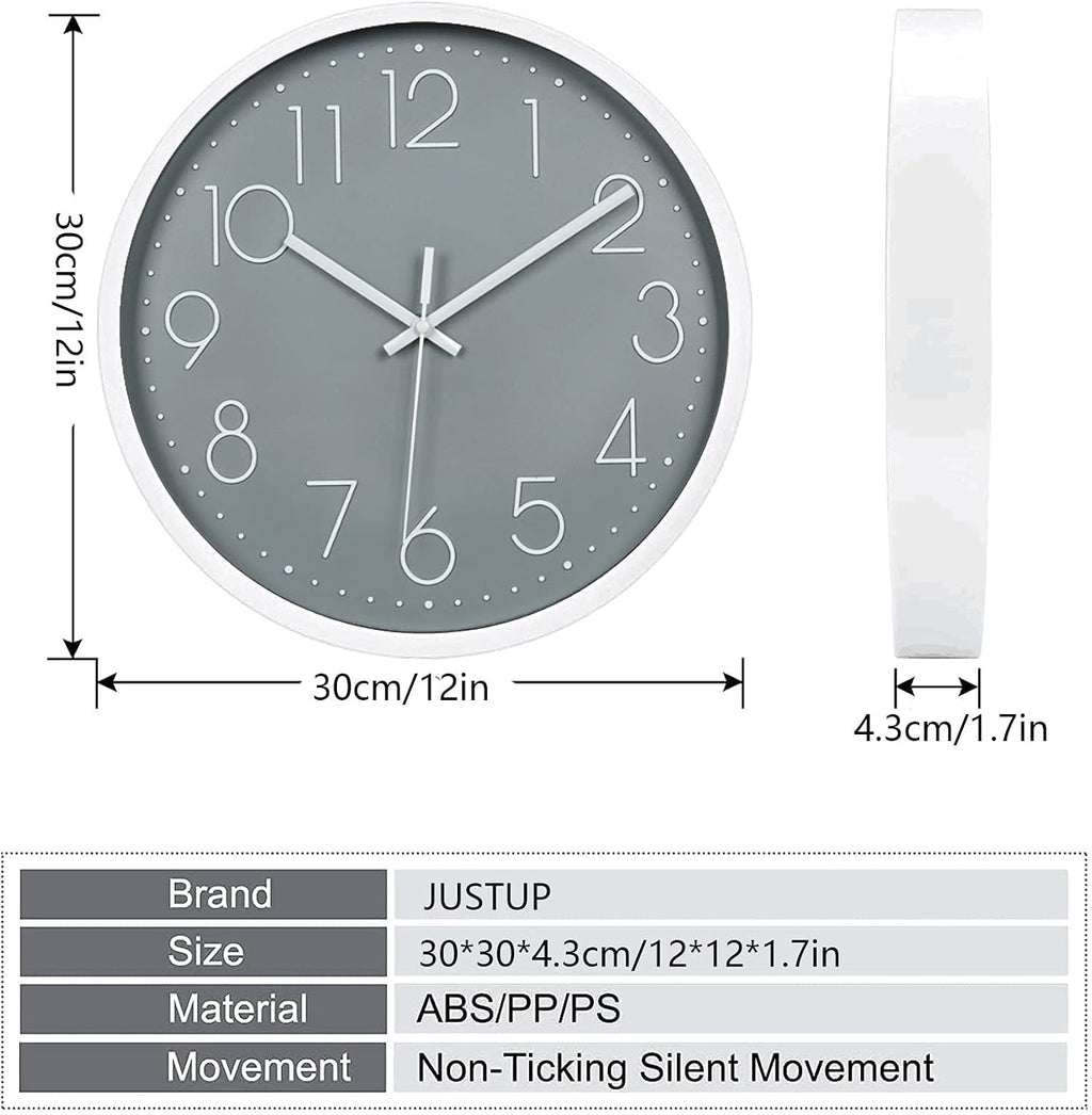 Battery Operated Grey Wall Clock - View 5