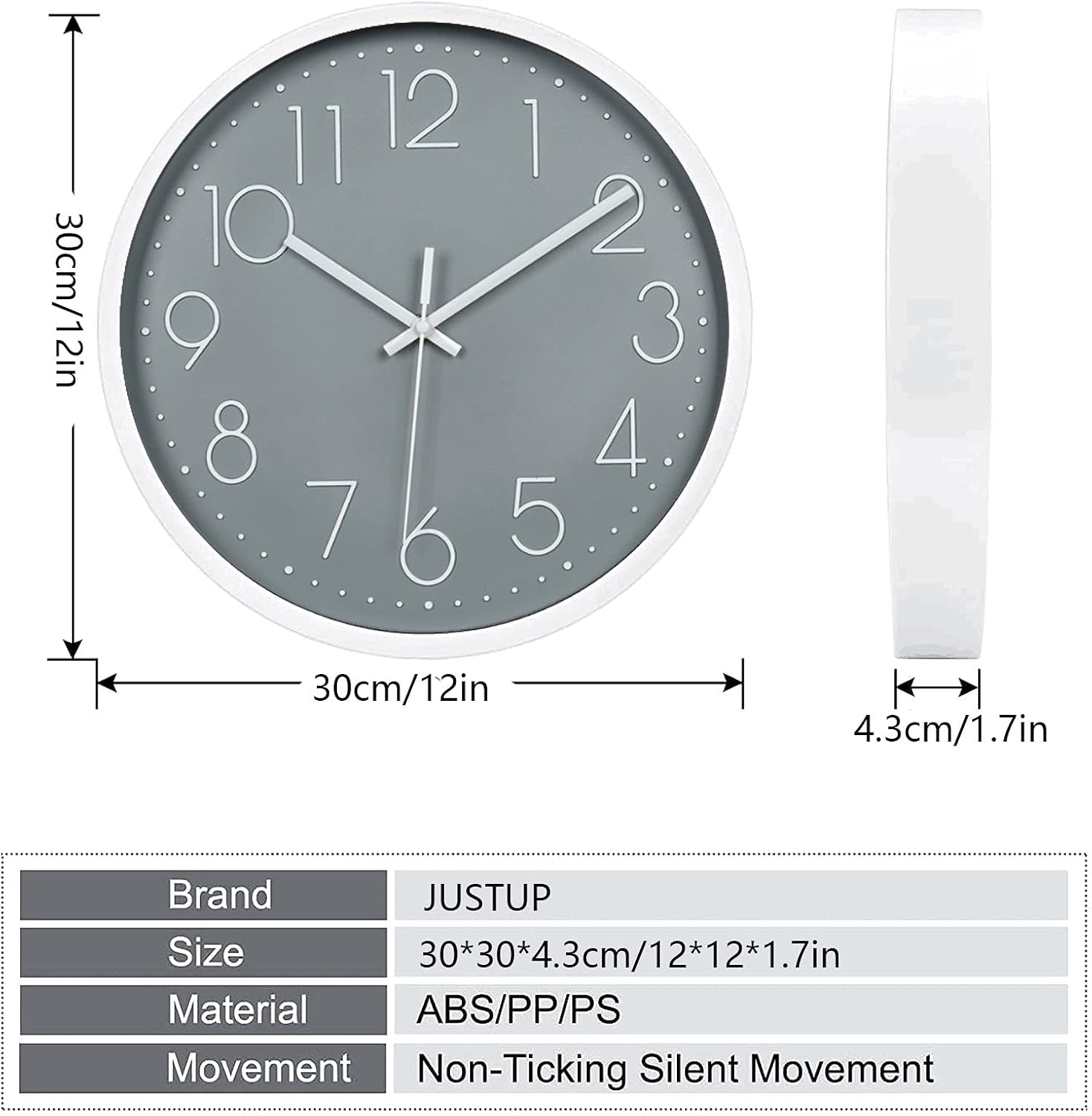 Battery Operated Grey Wall Clock - View 5