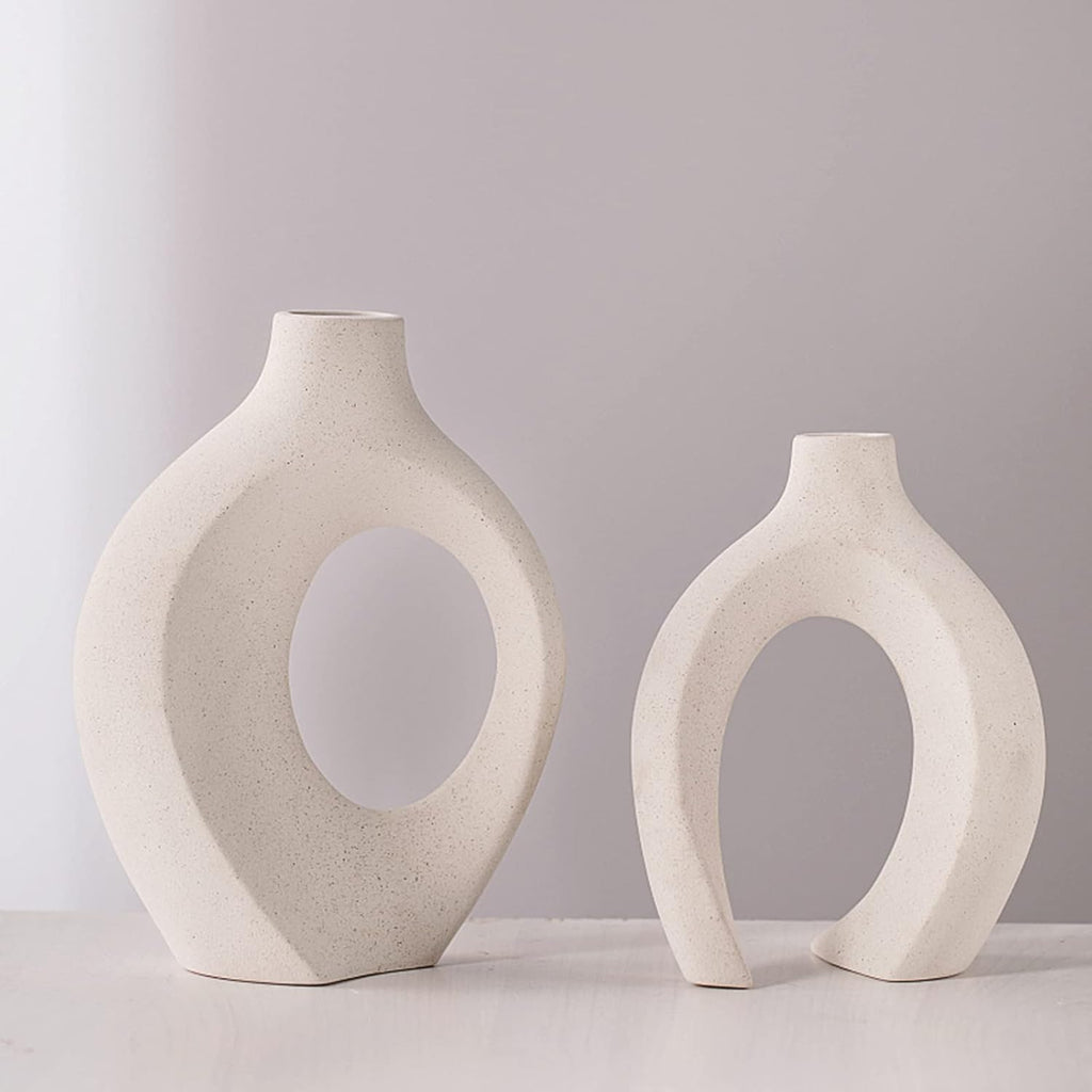 Round Boho Beige Vase Set — Set of 2 - View 7