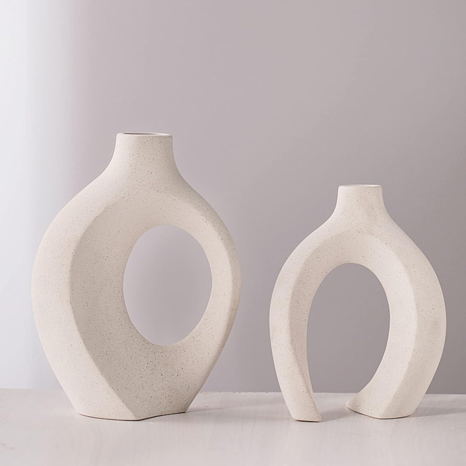 Round Boho Beige Vase Set — Set of 2 - View 7