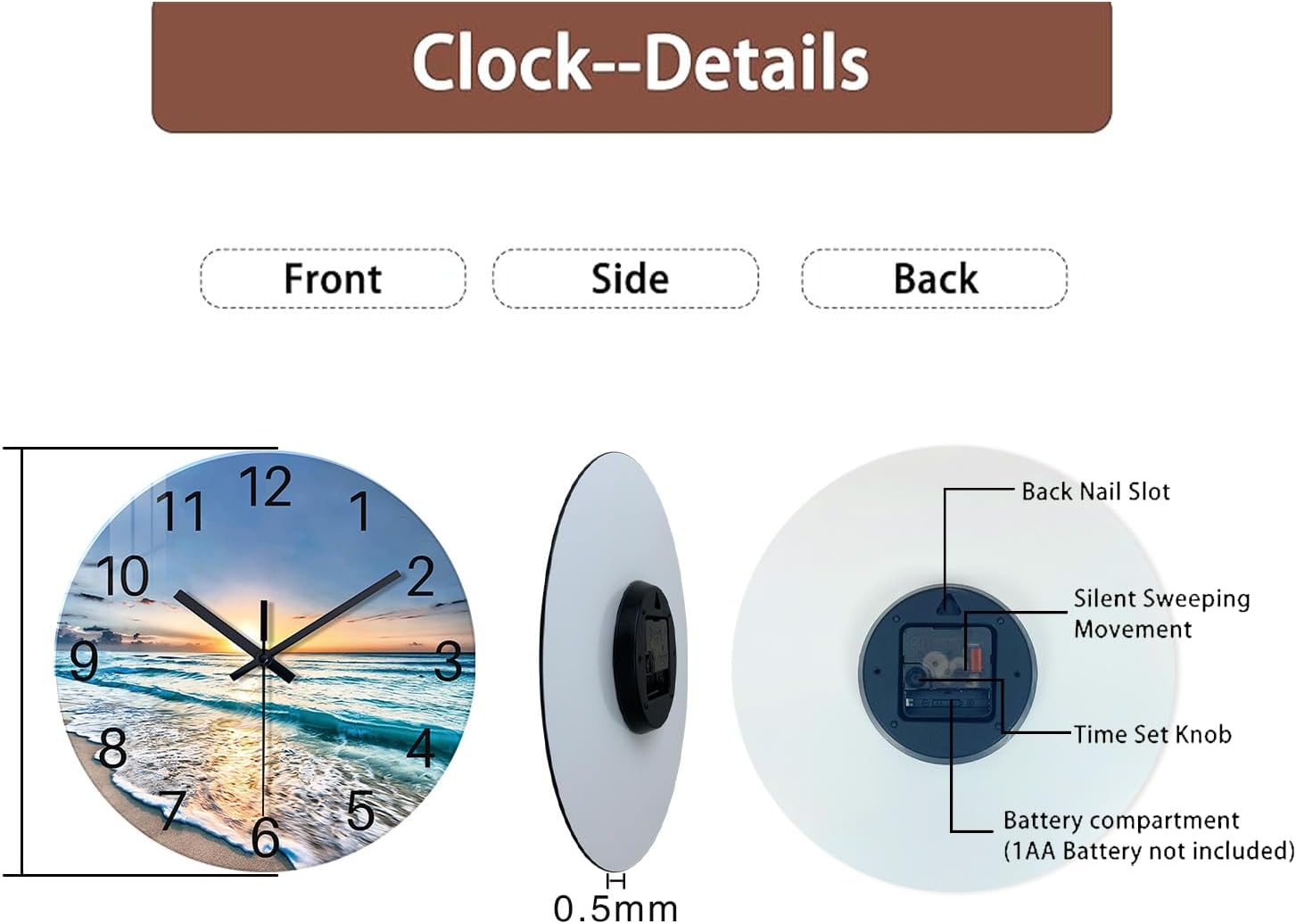 Battery Operated Blue Wall Clock — 16" - View 8
