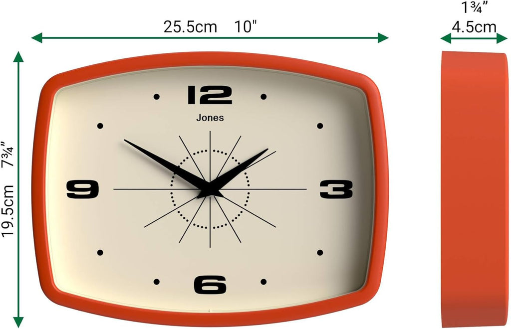 Rectangular Mid-Century Black Wall Clock — 10" - View 4