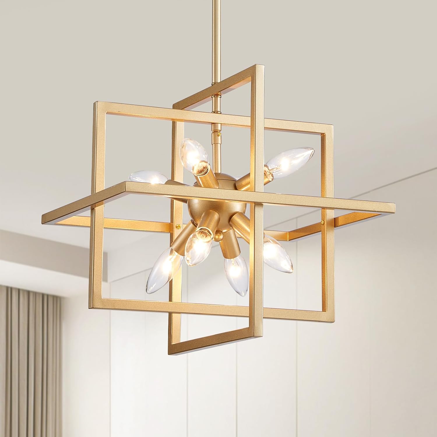 Farmhouse Gold Chandelier — 8-Light — 14.96"-Gold