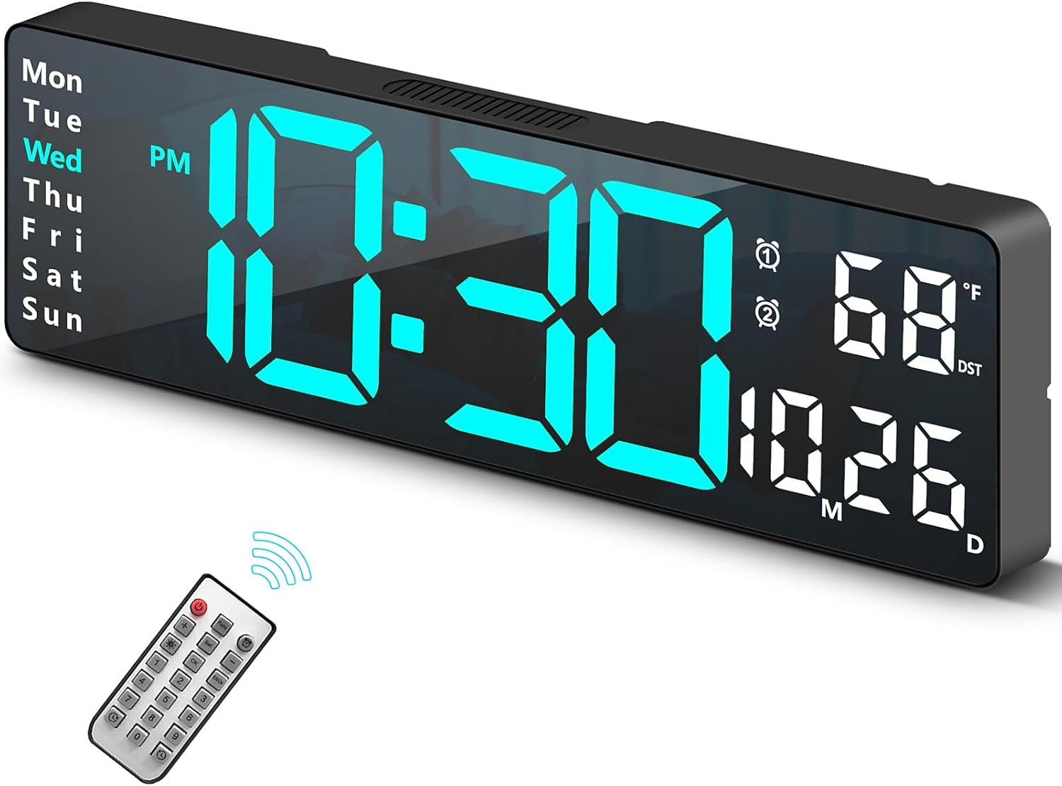 Black Wall Clock — 2" — Black Case+blue Digit