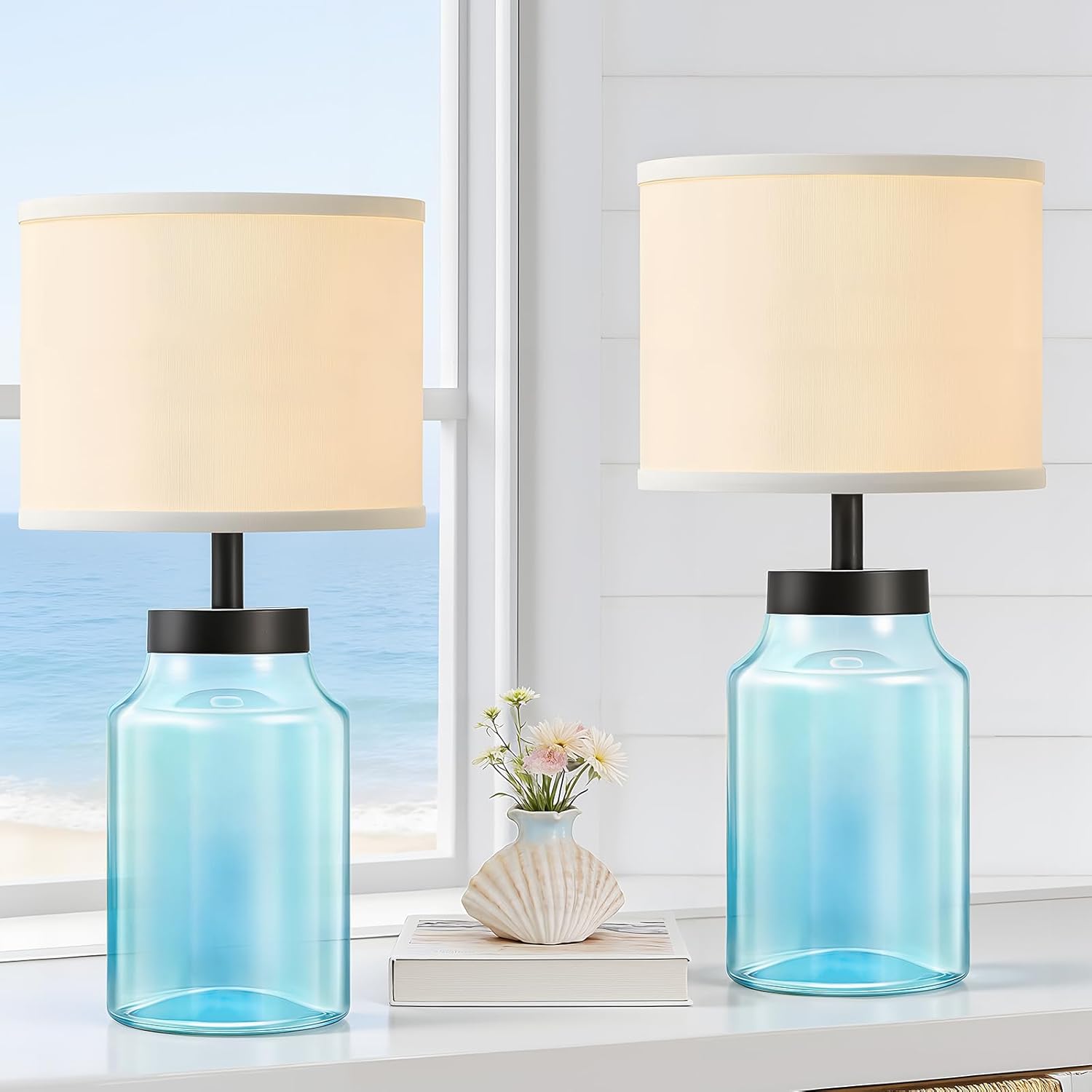 Modern Blue Bedside Lamp — Blue+White