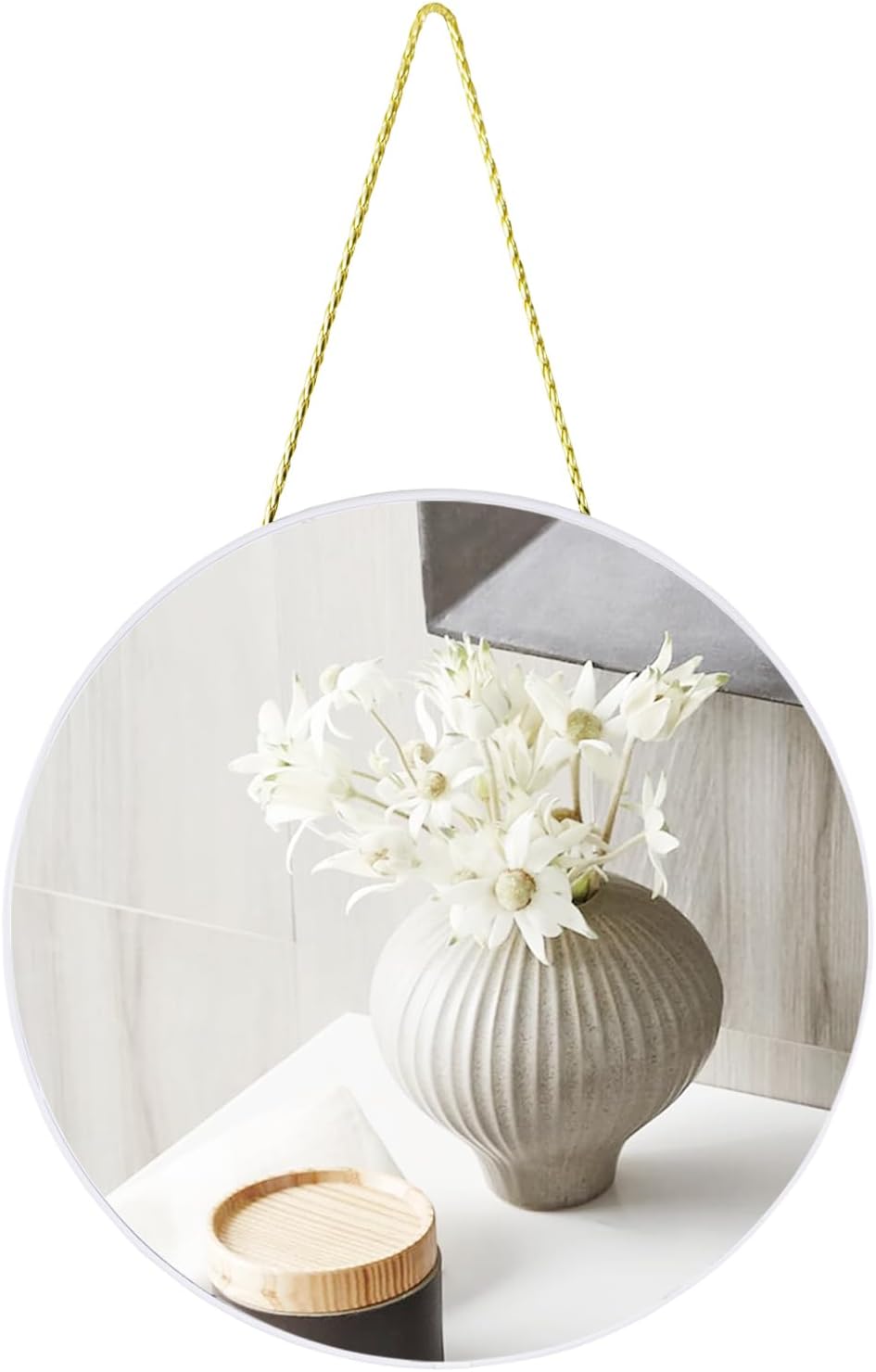 Round Luxe Black Wall Mirror — 12.6" — White