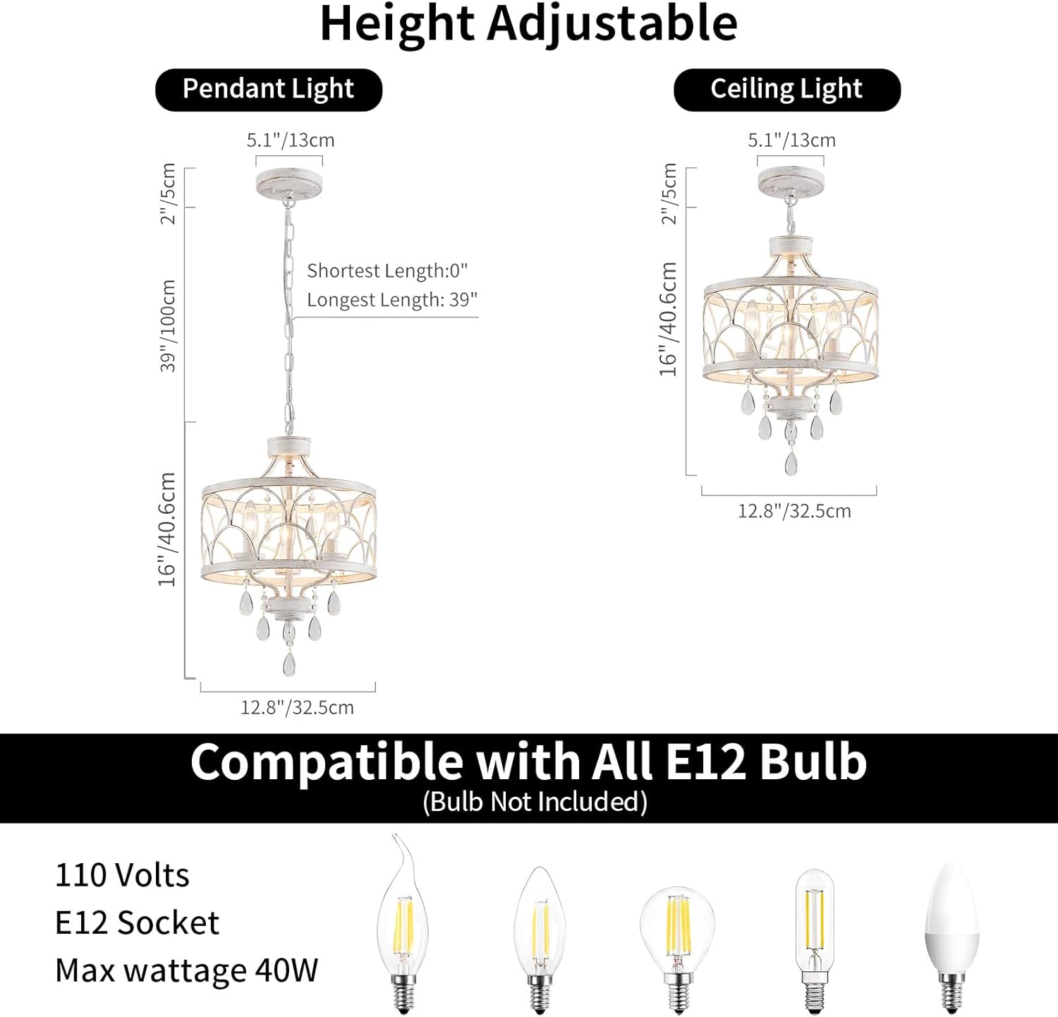 Round Farmhouse Gold Chandelier — 3-Light - View 5