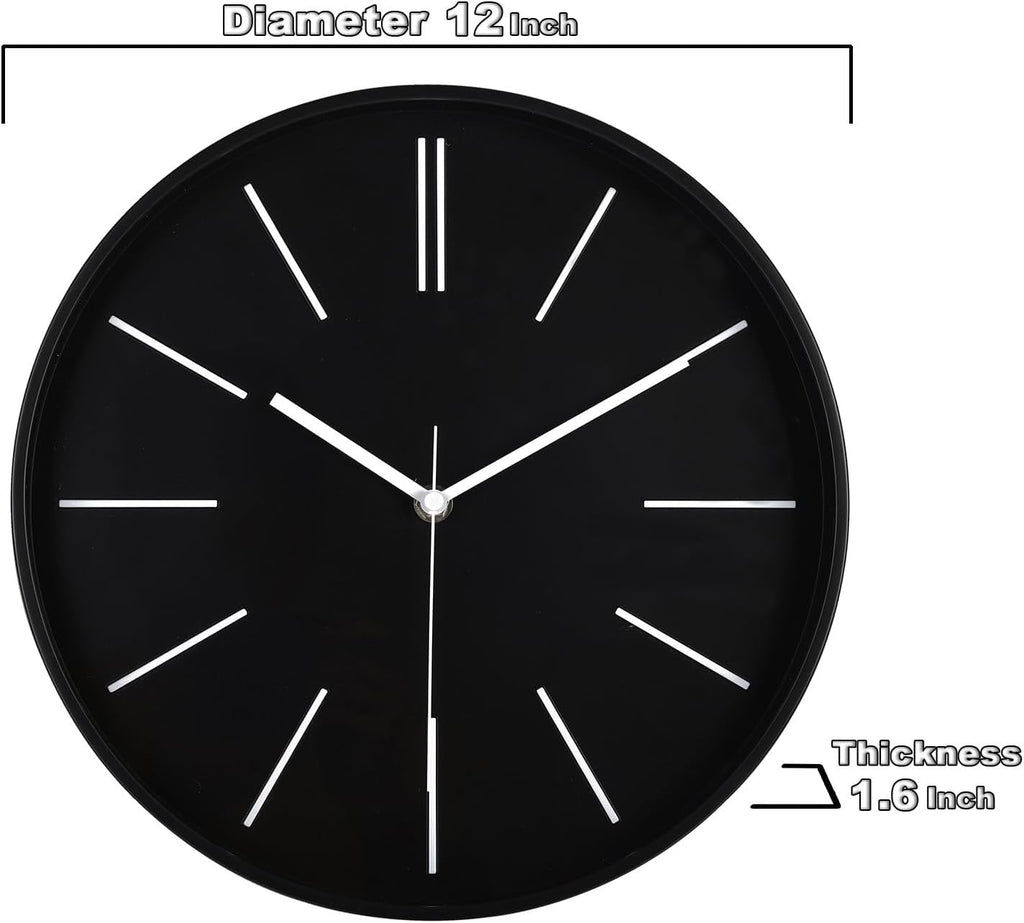 Battery Operated Modern Black Wall Clock — 12" - View 3
