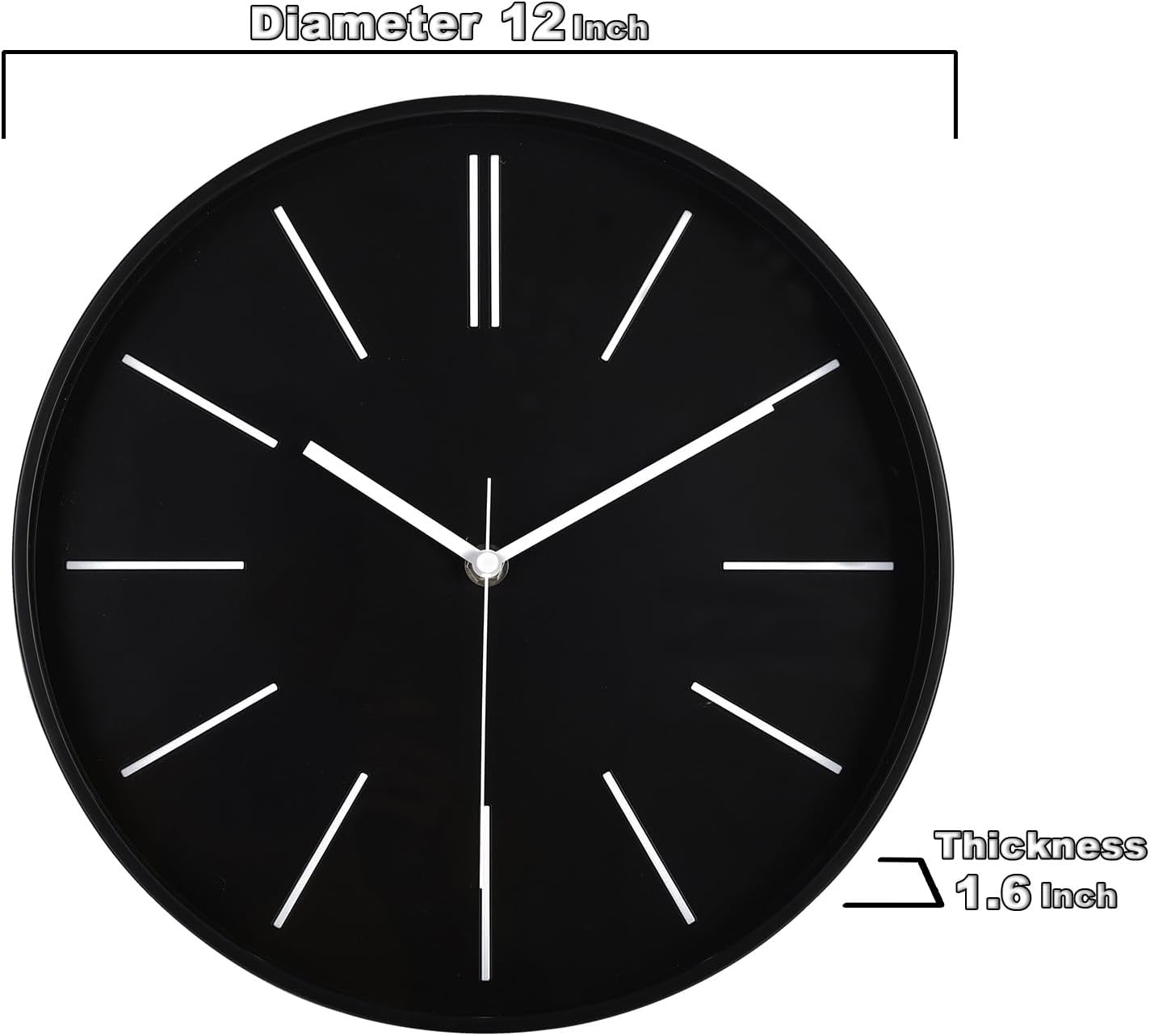 Battery Operated Modern Black Wall Clock — 12" - View 3