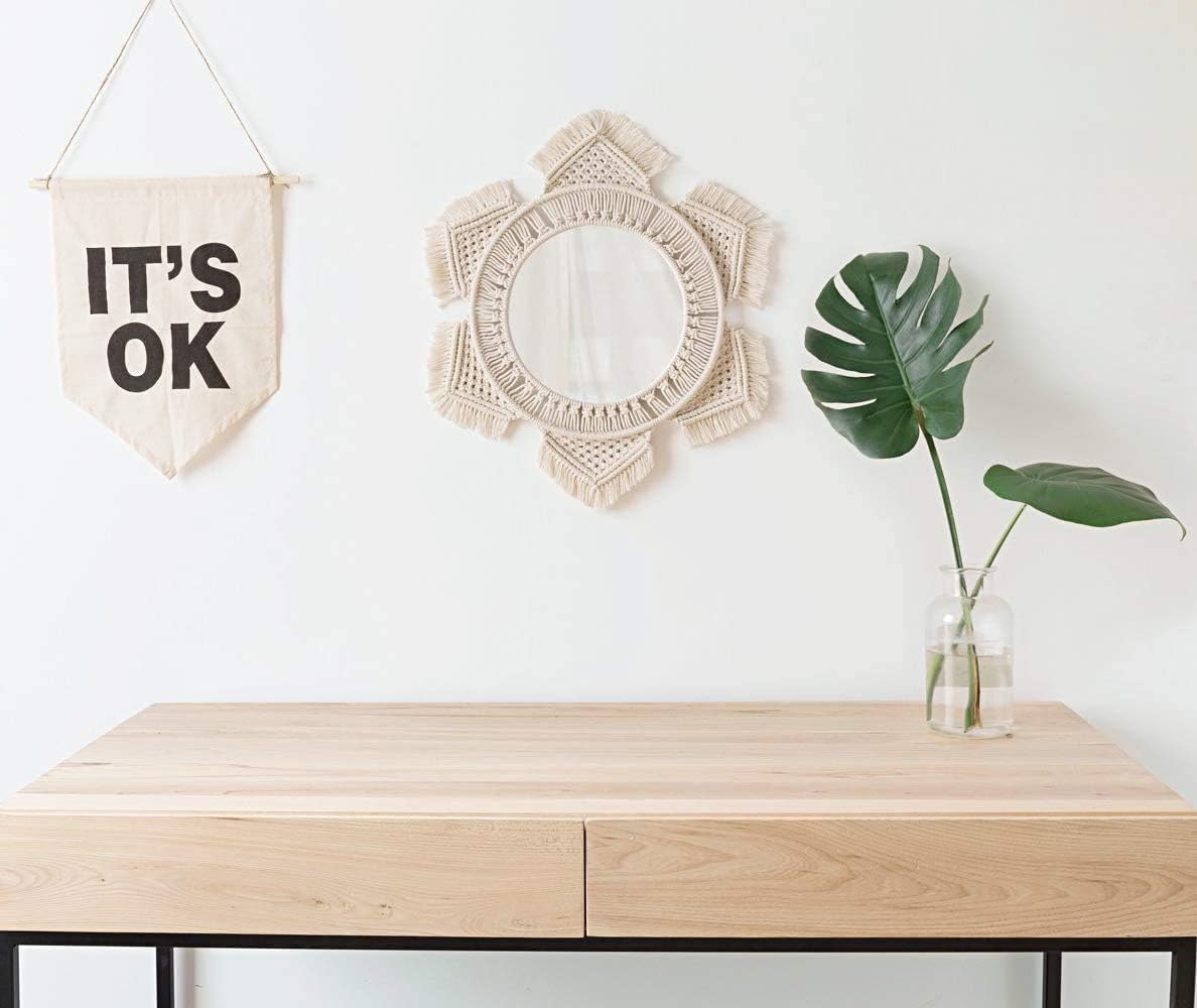 Round Boho Rattan Wall Mirror - View 4