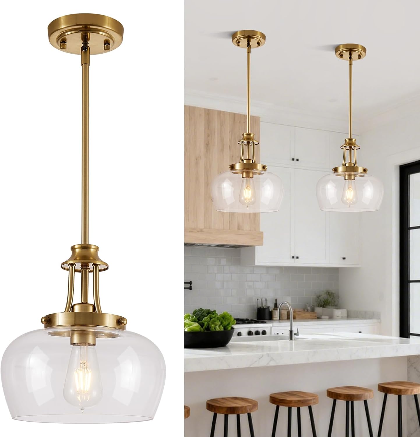 Modern Black Pendant Light — 10" — Brushed Gold-1 Pack-10"(Easy To Install)