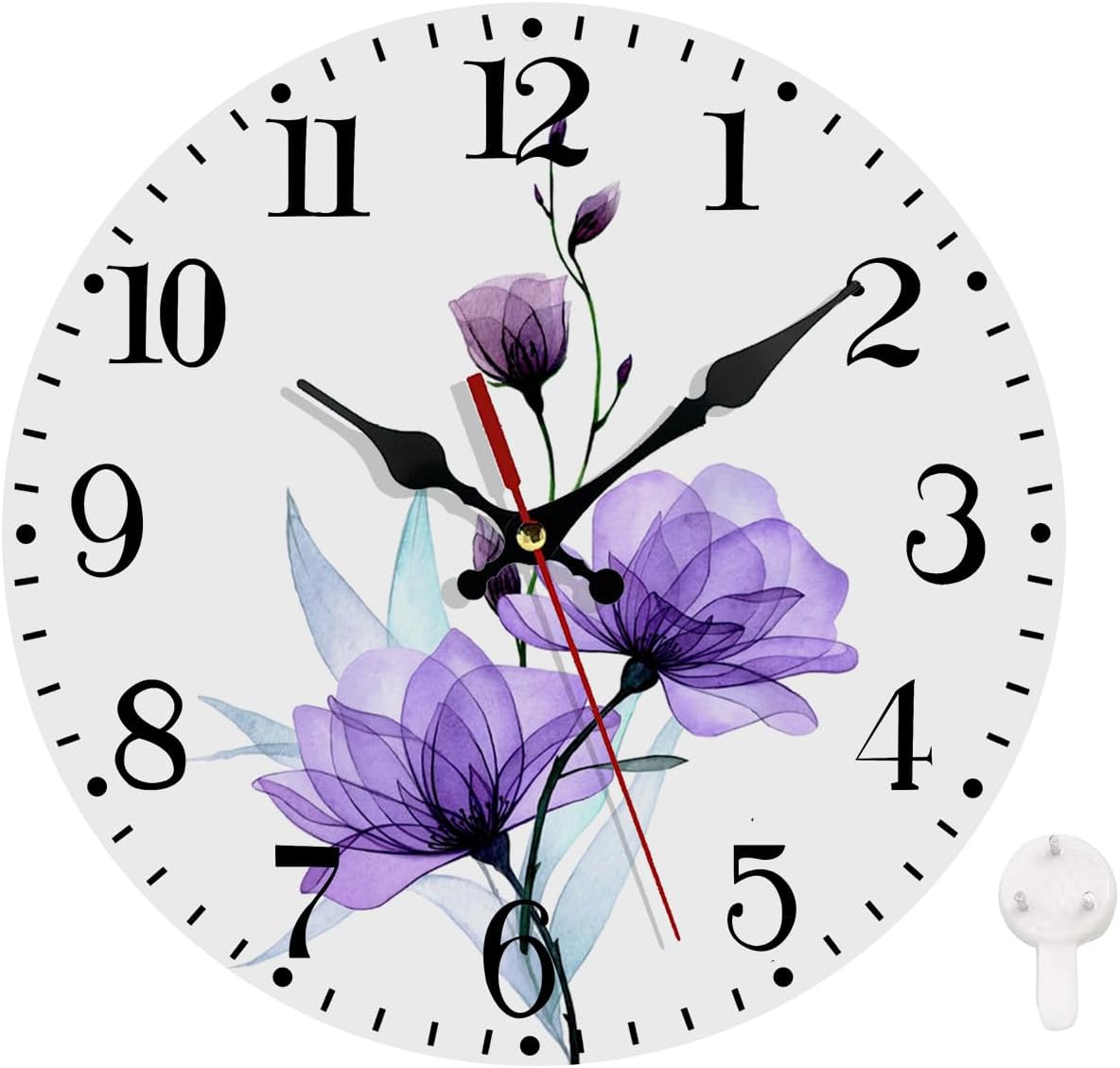 Battery Operated Pink Wall Clock — 10" — Purple Roses