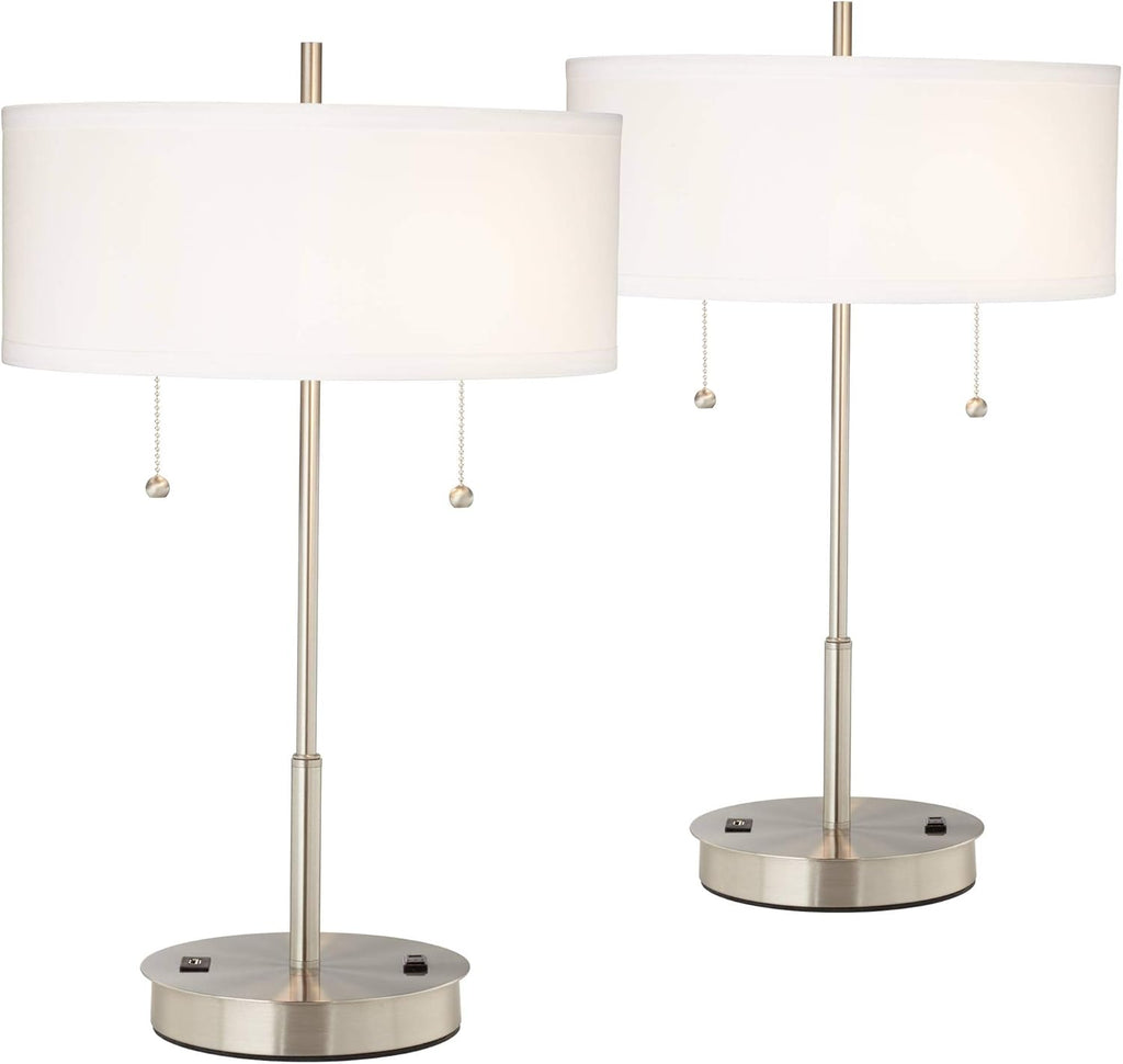 USB Modern Gold Table Lamp — 23.75" — Silver - Two Set