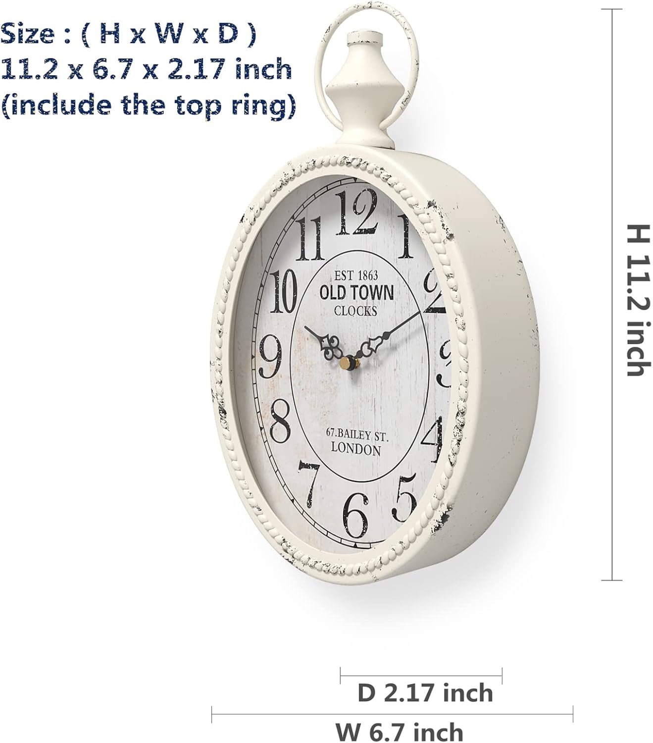 Battery Operated Farmhouse Black Wall Clock — 11.2" - View 2