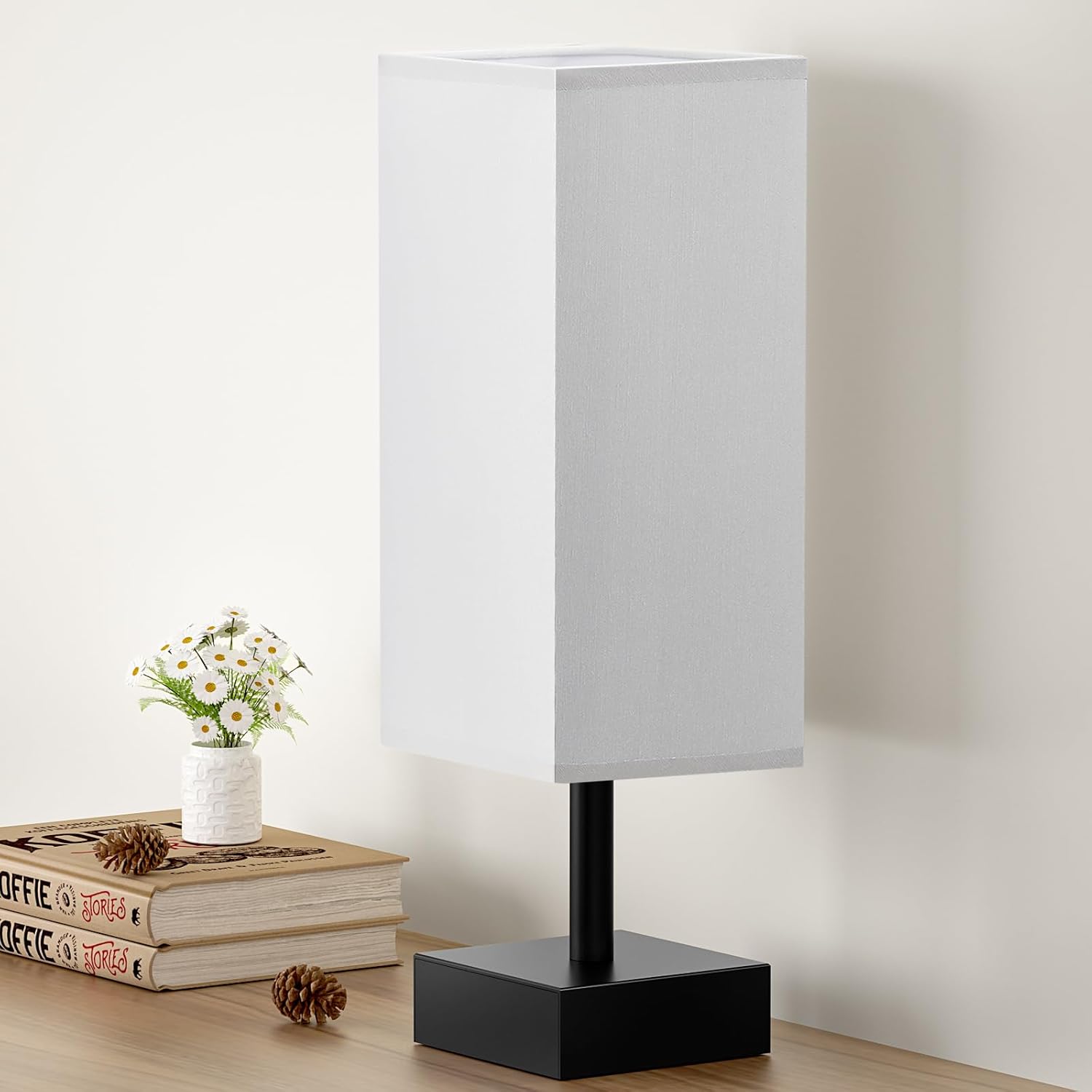 Modern Beige Bedside Lamp — Gray & Black