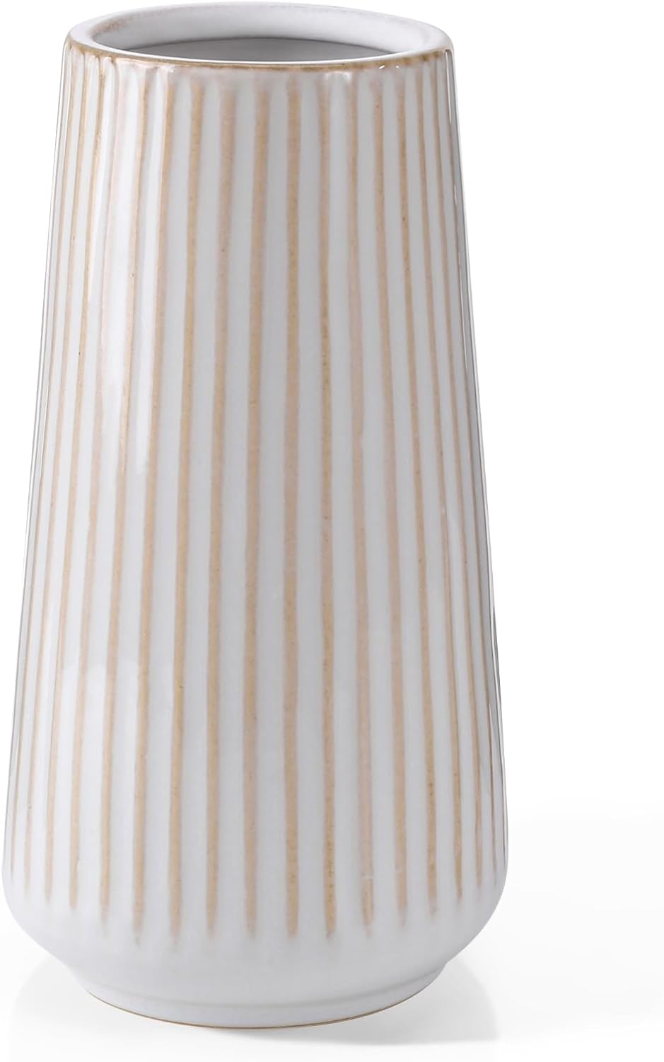 Farmhouse Beige Flower Vase — Small Yellow Ribbed