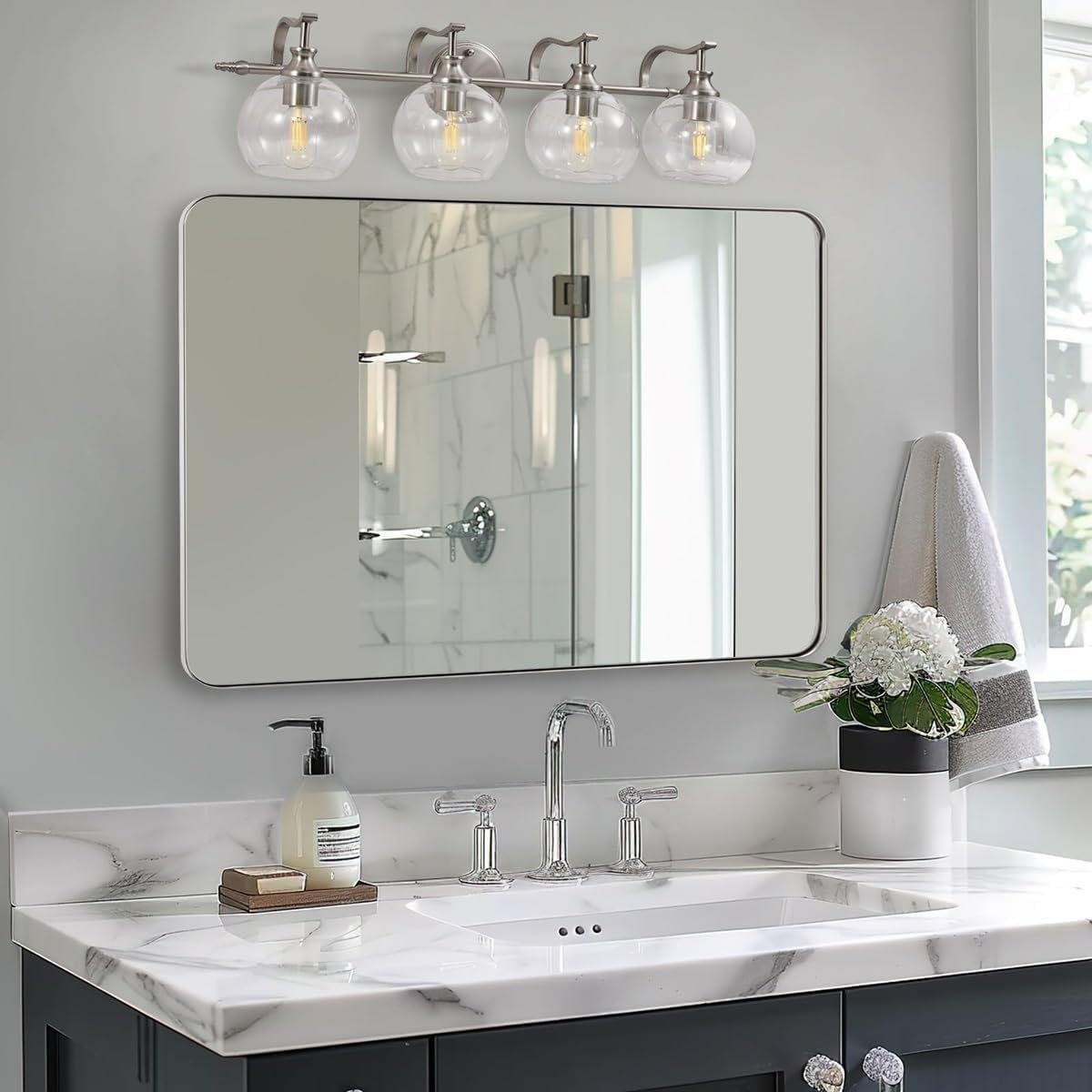 Rectangular Black Wall Mirror — 22" — Brushed Nickel