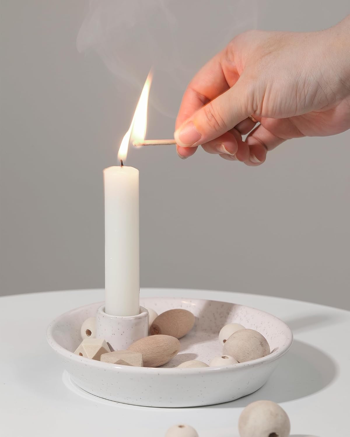 Round Boho White Candle — Ivory White