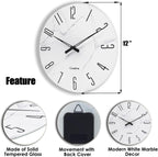Battery Operated Luxe White Wall Clock — 12" - View 3